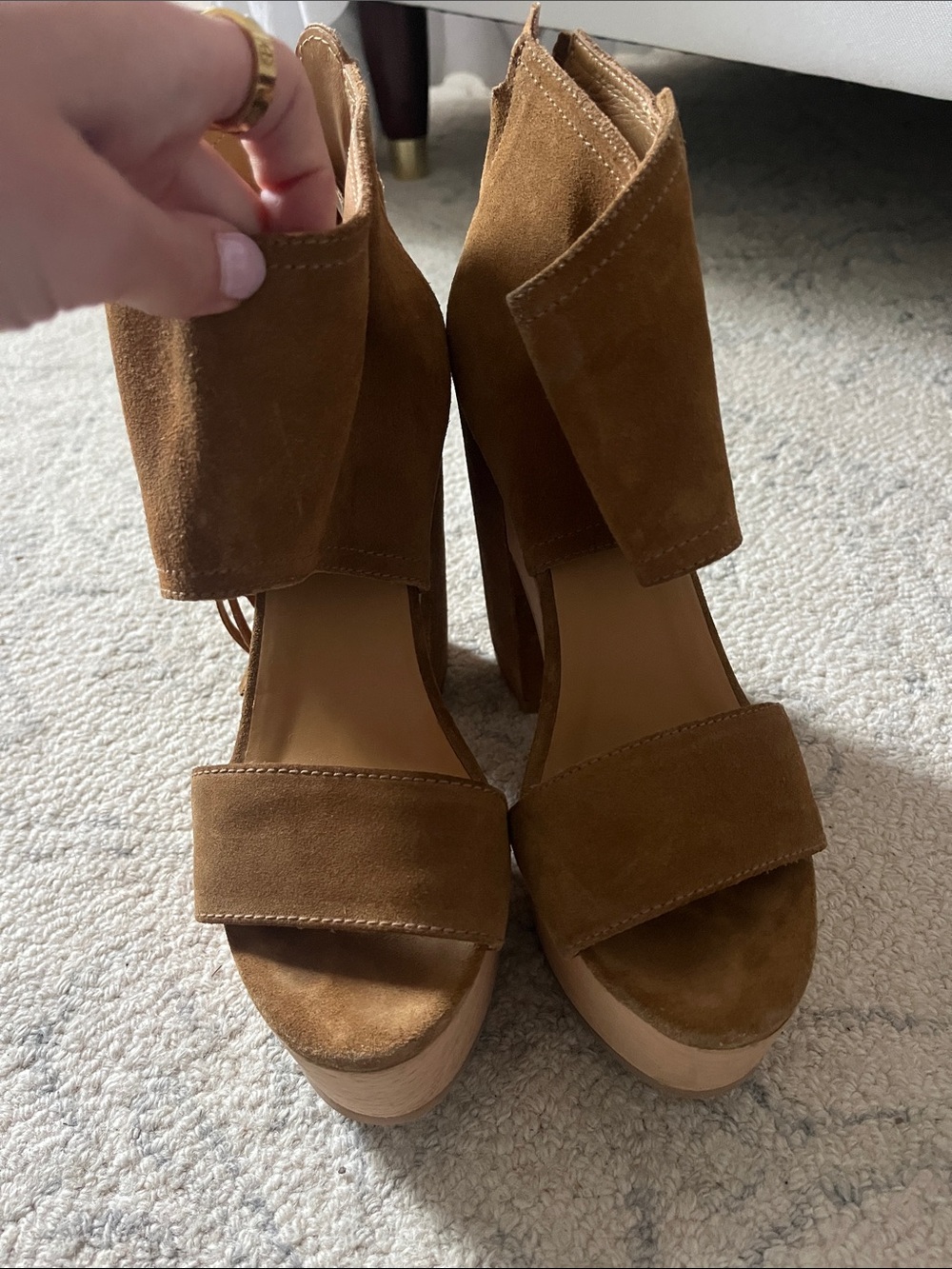 Polo Ralph Lauren Women’s Suede Platform Sandals in Brown Size 38.5